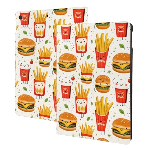 Housse iPad 10.2 frites hamburger - Étui folio veille auto pour iPad 9 / 8 / 7