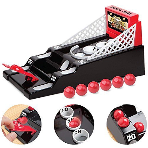 SHARPER IMAGE Desktop Arcade Shootout Challenge for Home & Office Desk, Mini Game Machine for Children & Adults, Great Basketball & Bowling Sports Game for Coffee Tables & Playrooms