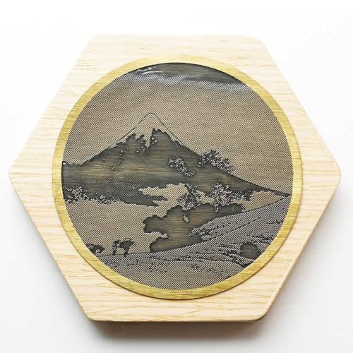 ヤマコー(Yamaco) 真鍮 浮世絵コースター 木台付 六角 オーク(甲州犬目峠)10.3x9xH0.7cm 16272