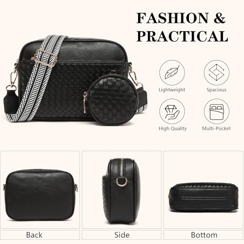 Image of Crossbody Bags for Women Vegan Leather Small Purses with Detachable Coin Pouch Adjustable Guitar Wide Strap