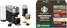 Nespresso Vertuo Pop+ Deluxe Coffee and Espresso Maker by Breville with Milk Frother, Titan + Starbucks Capsules, Vertuo Line