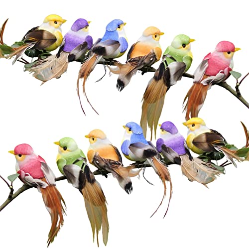 Lot de 12 Mini Simulation Plumes Oiseaux artificiels avec Griffe pour Bricolage, Artisanat, décoration de Mariage, décoration de Jardin, décoration de fête, Accessoires