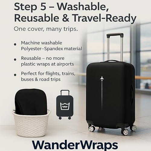 Image of WanderWraps Spendex Polyester Protective Luggage Cover | Hard Luggage Trolley Bag Cover | Washable | Dust Proof | Stretchable | L - 28 inch | AstroJet