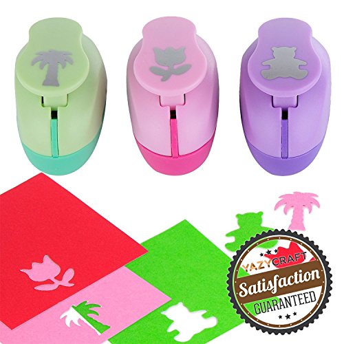 Paper Punch Hole Puncher - (3 Pack Palm Tree Tulip Bear) - Personalized Paper Craft Punchers Shapes Set - for Scrapbook Engraving Kids Artwork - Greeting Card Making DIY Crafts