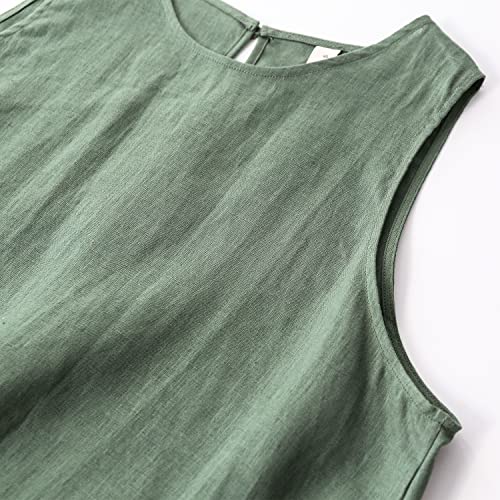 Image of Amazhiyu Women's 100% Linen High Low Midi Dress with Pocket | Summer Casual Flowy Dresses, Sleeveless Crewneck Dresses, Solid Color