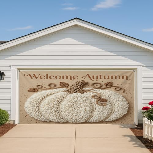 Housse de porte de garage citrouille crème déco Halloween et Thanksgiving extérieure