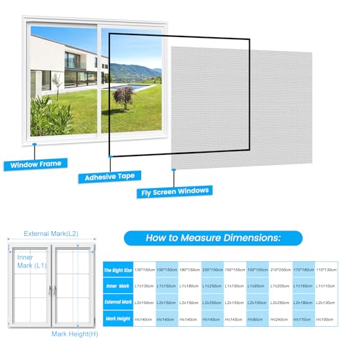 Fliegengitter Fenster 2-er Set 250 * 150cm | Zuschneidbar ohne Bohren Klebmontage | Insektenschutz Fenster Fliegenvorhang Moskitonetz, Schwarz