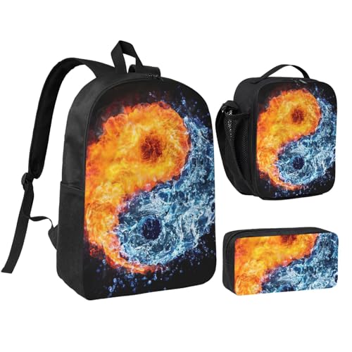 Sac à dos d'école yin yang ultra léger avec trousse et sac repas isolant