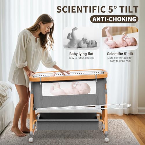 NIKYJM Berço para Bebé, 3 em 1 Berço de Grades Moisés para Bebé Portátil 6 Velocidades Reguláveis em Altura e Inclinação com 4 Travões nas Rodas