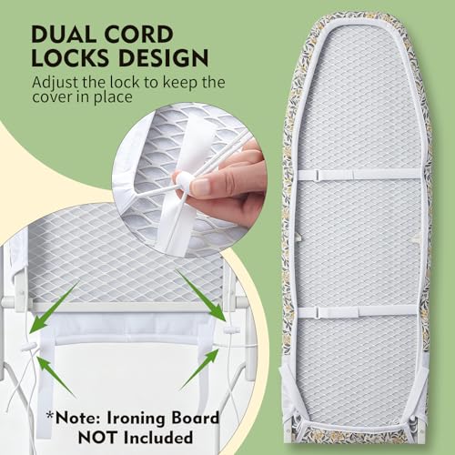 Image of Seiritex 14 x 42 inch Over the Door Ironing Board Cover, Heat Reflective and Thick Padding, with Hook and Loop Fasteners Wall Iron Board Cover (Flora Update Version)