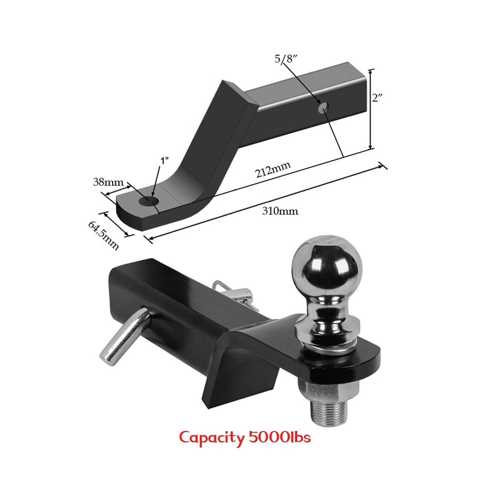 Zaczep przyczepy, 2-calowy stalowa przyczepa Drop Towbar Ball Mount Hitch Pasuje do 2 calowej pojemności odbiornika 5000 funtów łodzi Rv. Części i akcesoria
