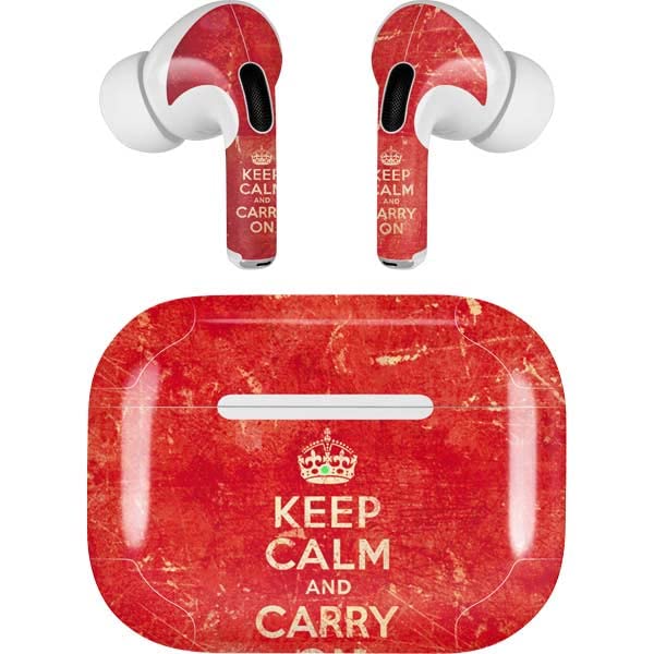 Skinit Decal Audio Skin Compatible with Apple AirPods Pro (2rd Gen, 2022) - Skinit Originally Designed Keep Calm and Carry On Distressed Design