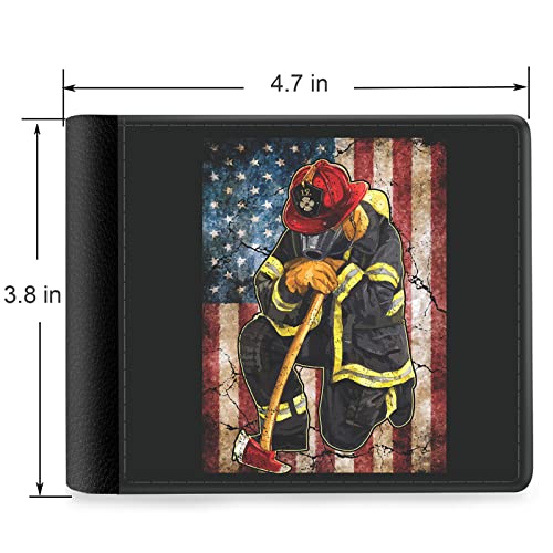 (Firefighter on Grunge Background of USA Flag Front Pocket Slim Bifold Leather Wallet RFID Blocking with ID Window for Men2