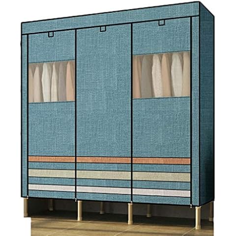 TMY wardrobe Portable Closet Bedroom Canvas Closet Reinforced Steel Double Assembly Clothes Storage Rack Locker 150 * 50 * 190CM (Color : Blue) Cover