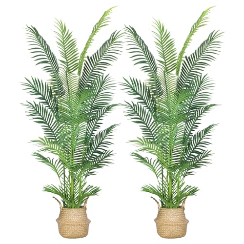 Image of HAIHONG 6FT 2Packs Artificial Palm Tree,Faux Areca Palm Plant with Real Touch Leaves and Adjustable Branches,Fake Tropical Palm Tree for Home Office Indoor Outdoor Modern Decoration