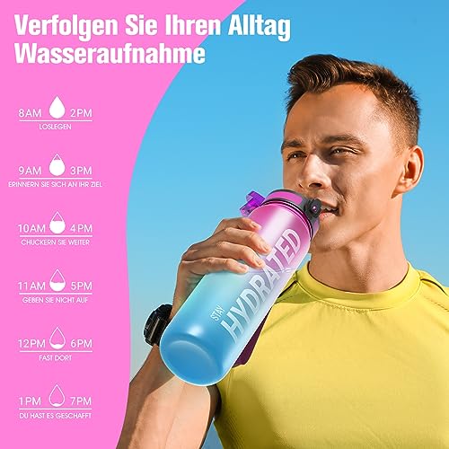 Sahara Sailor Trinkflasche, Sport Trinkflasche, [BPA-frei Tritan] 1L/500ML/750ML Auslaufsicher Sport Wasserflasche, Sportflasche für Fahrrad, Camping, Yoga, Gym (1 Flasche)