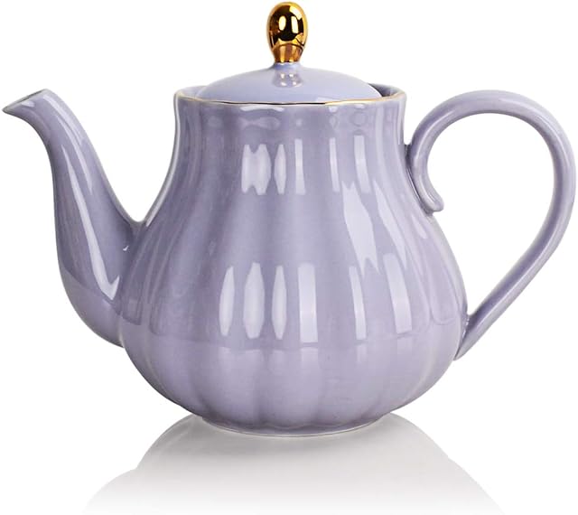 Sweejar Home Royal Teapot, Ceramic Tea Pot with Removable Stainless Steel Infuser, Blooming & Loose Leaf Teapot - (3-4cups) 795 ml (Purple)