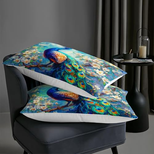 Image of AILONEN Vintage Flora Blue Peacock Comforter Set Twin Size,Garden Birds Bedding Sets for Girls Women Bedroom Decor,3-Piece, 1 Quilt and 2 Pillowcases