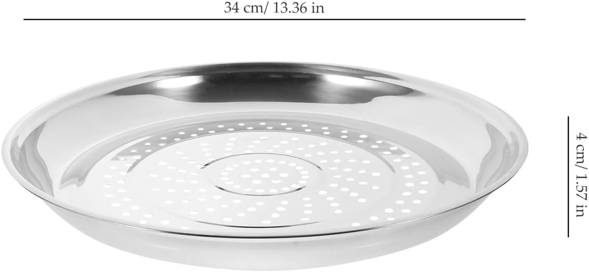 Cabilock 13.4 Inch Stainless Steel Steamer Tray with Small Holes for Wok Steaming Rack Large Steamer Insert Plate for Dumplings Buns Dim Sum Cooking 34cm