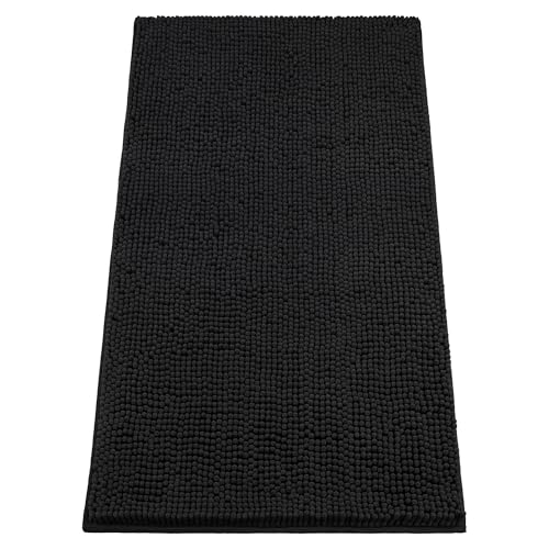 Image of Absorbent Dog Door Mat for Muddy Paws, 48 inch x 30 inch Chenille Indoor Mats for Entryway, Trap Dirt Front Door Mat Indoor Entrance Washable Non Slip Soft Black