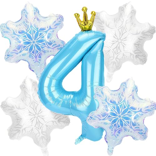 5 PCS 4er Anniversaire Fille Ballon, Ballon Anniversaire 4 Ans, Ballons Flocon de Neige, Convient pour Les Fêtes D'anniversaire de Filles, Les Fêtes de...