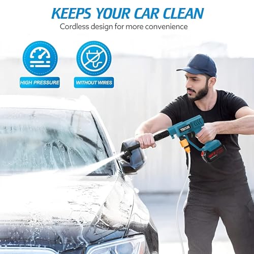 Image of TEXUM Battery Pressure Washer,Portable Power Cleaner with 60 Bar Pressure and 48V Battery Pressure Washer with Nozzle, Ideal for Cars,Home, Garden