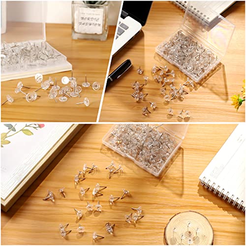 Jimsumm 150 Pcs Push Pins, Standard Plastic Head Steel Point Clear Thumb Tacks For Wall, Clear Plastic Round Head For Bulletin Boards, Fabric Markers, Crafts And Office Organization (Clear) #TOP5