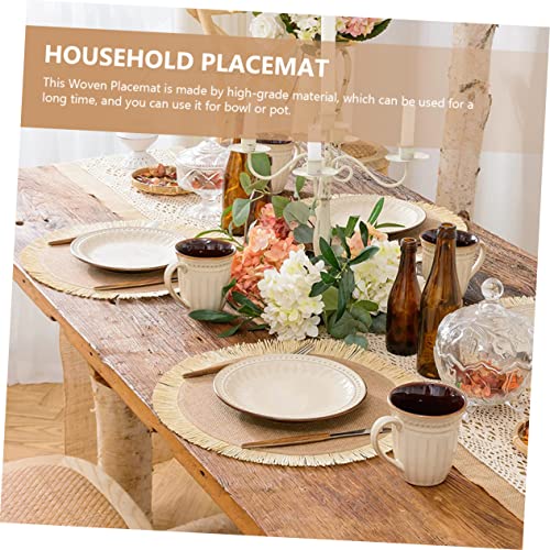 Set de table tissé rond isolant thermique en jute blanc x6 - 3