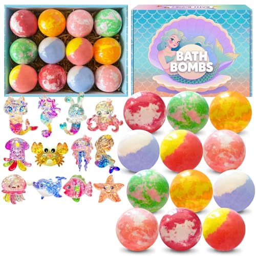 Beauenty Bath Bombs for Kids 12 Pack Bath Bombs with Surprise Toys Inside for Boys and Girls Non-Toxic Bubble Bath Bombs with Shining Sea Animal Toys for Kids Perfect for Birthday Christmas (style 1)