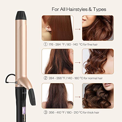 Anjou Curling Iron 1.25 inch with Tourmaline Ceramic Coating, Hair Curling Wand with Anti-scalding Insulated Tip, Hair Salon Curler Waver Maker (200 °F to 410 °F - For All Types of Hair)
