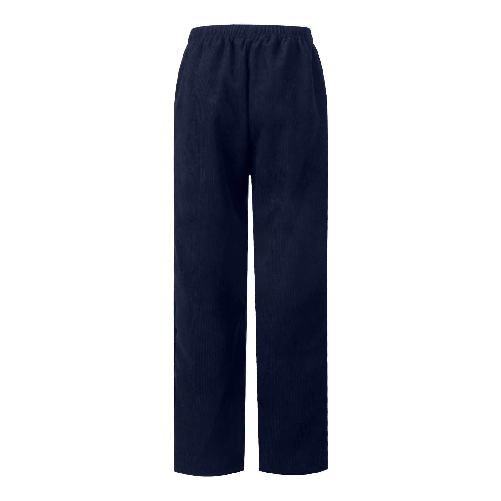 Pantaloni da donna a coste a vita alta, per il tempo libero, con elastico