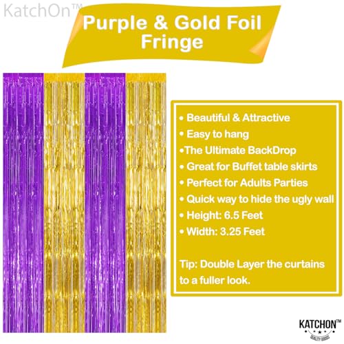 Image of KatchOn, Purple and Gold Fringe Backdrop - 3.25 x 6.5 Feet, Pack of 2 | Purple and Gold Foil Fringe Curtain for Graduation Decorations 2026 | 2026 Graduation Party Decorations