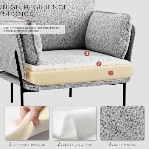 Image of Modern Boucle Accent Chairs Set of 2 for Living Room Chairs,Oversized Upholstered Reading Chair Lounge Armchair with Sturdy Metal Legs,Comfy Single Sofa Chair for Living Room,Waiting Room(Panda)