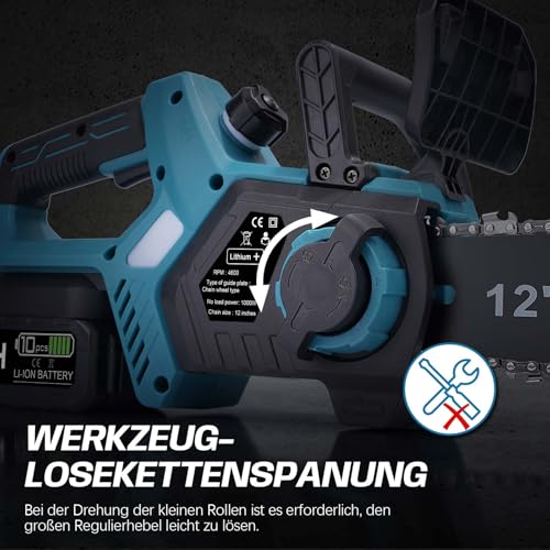 Elektrische Kettingzaag 12 Inch, Accu Kettingzaag Compatibel met Makita 18V Batterij | 1000W Borstelloze Motor | 20 m/s Kettingsnelheid | Automatische Olie | Kettingvangbout (geen Batterij) - Afbeelding 5