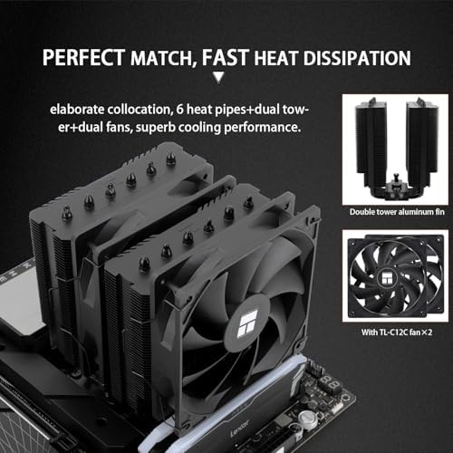 Thermalright Peerless Assassin 120 SE Black CPU Cooler, 6 Heat Pipes PC Cooling, Dual Towers and Dual PWM Fans, Computer CPU Air Cooling for AMD:AM4 AM5&Intel LGA1150/1151/1200/1700/1851,Black - 3