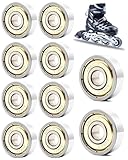 HUVZOR 10 pezzi Componenti pattini in linea,cuscinetti a sfera,cuscinetto a sfera,Cuscinetti a sfera mini 608zz, in metallo, doppia protezione 8 x 22 x 7 mm