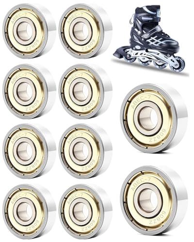 HUVZOR 10 pezzi Componenti pattini in linea,cuscinetti a sfera,cuscinetto a sfera,Cuscinetti a sfera mini 608zz, in metallo, doppia protezione 8 x 22 x 7 mm