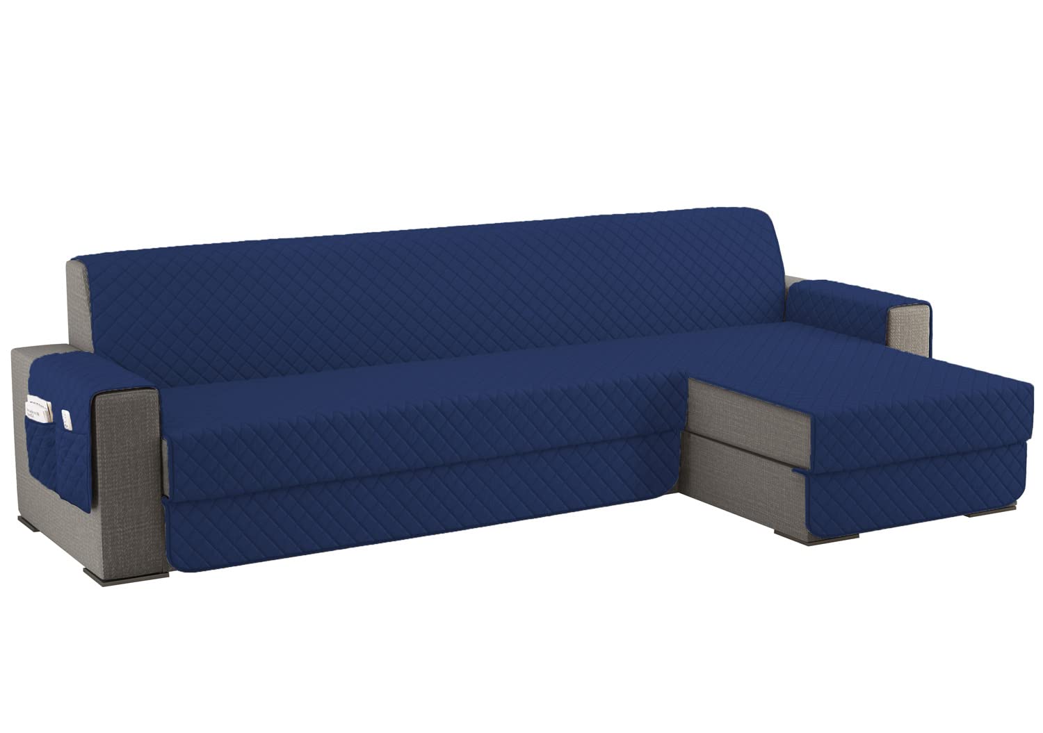 sevi's Copridivano con Penisola 4 Posti (L 300 CM) Destra/Sinistra Universale Reversibile Impermeabile, Copridivano Chaise longue Antigraffio, Copridivano Angolare con Tasche Portaoggetti- Blu