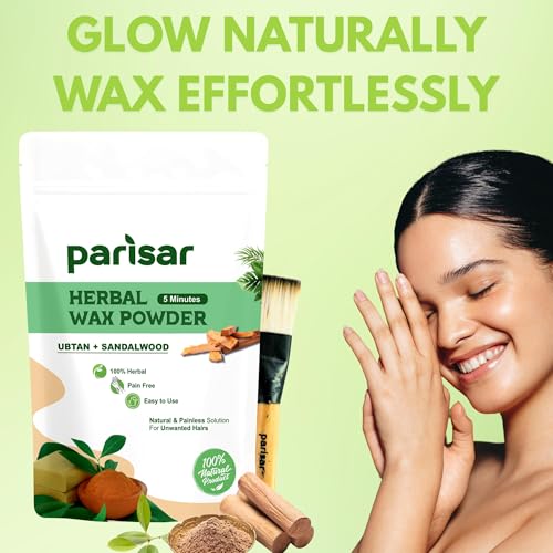 Image of Parisar Pharma Herbal Wax Powder for Women and Men 100g (Pack of 2) | Bikini Wax Powder with Ubtan & Sandalwood | Painless Hair Removal Powder for Underarms & Body | for All Skin Types
