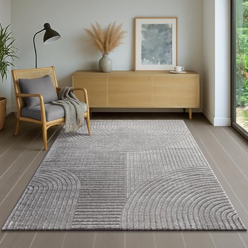 the carpet Everest - Tapis Salon Moderne à Poils Courts avec Effet de Haut en Bas, Effet 3D, Haute densité de Poils et agréablement Doux, Gris, 80 x 150 cm