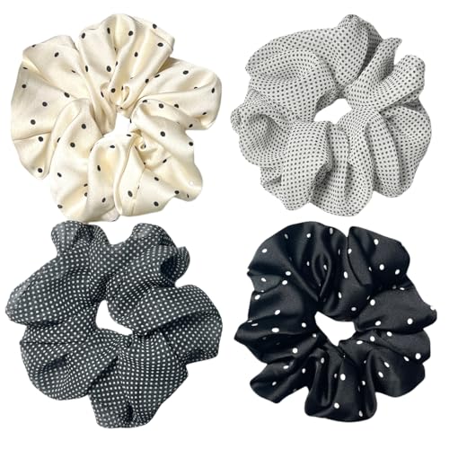 Large satin Scrunchies XL Silk Oversized Scrunchie for Thick long Hair Scrunchy Bobbles Hair Ties Jumbo for Women Girls (BW DOT)
