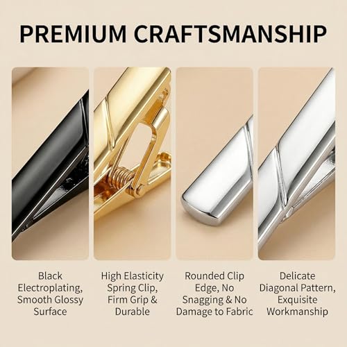 Image of Erioctry Mens Stainless Steel Tie Clips Minimalist Necktie Tie Bar Clasp Clip Clamp Pins Best Gift For Men Business Party Wedding Best Gift and Daily Life