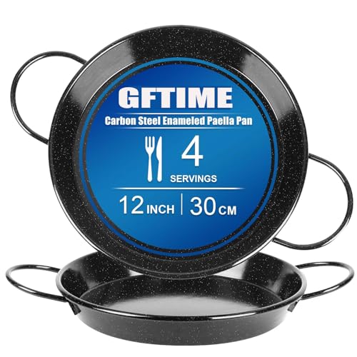 GFTIME Paellera esmaltada - 30 cm, antiadherente, apta para estufas de gas y eléctricas (no inducción), perfecta para platos mediterráneos y españoles, 4 porciones