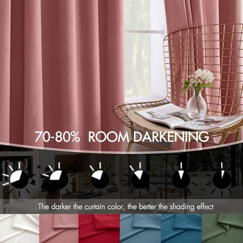 Image of MIULEE Velvet Curtains 50W x 84L 2 Panels Dusty Rose Blackout Curtains | Luxury velvet fabric, pinch pleat design, back tab hooks, thermal insulated, blackout light blocking, for living room bedroom