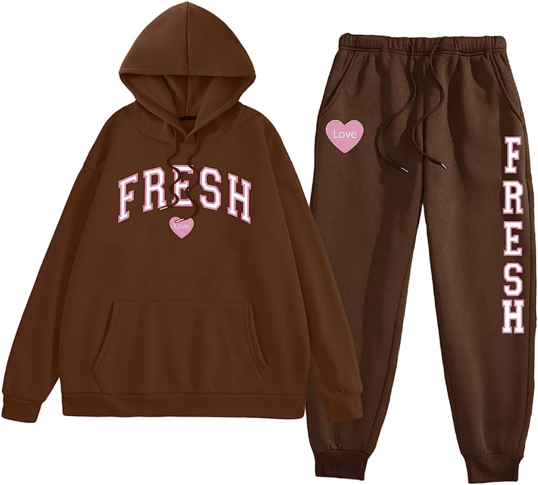 Sturniolo Triplets Merch Fresh Love Unisex Suit Women Men Pullover Big Size Two Piece Long Pants Set (Coffee,M-Men)