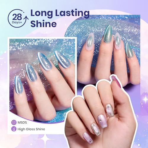 Image of Beetles Romantic Galaxy Cat Eye Gel Nail Polish Set - 6 Colors Glitter Gel Polish Kit Pink Blue Purple Red Green Velvet Gel Magnet Soak Off UV French Nail Art Manicure Spring Summer Gift for Women