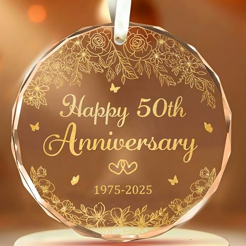 YIDAJI Christmas 50th Wedding Anniversary 2025 Gifts - Happy 50th Anniversary Ornament for Couple -...