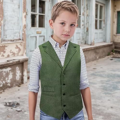 Boys Vest Vintage Herringbone Tweed Waistcoat with Pocket Sleeveless Slim Fit Casual Ring Bearer Outfit3