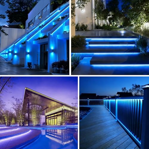 Image of Upgrade Solar Led Strip Lights Outdoor, 20ft Solar Rope Lights Self-Adhesive Waterproof, 8 Mode with Remote Timer and Auto On /Off, Perfect for Deck, Patio, Poolside, Camping Decor, Blue