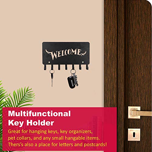 Image of Sehaz Artworks Metal Key Holder for Home | Bird Key Hooks | Key Holder for Home Decor Stylish | Key Stand for Wall (7 Hooks, Black)
